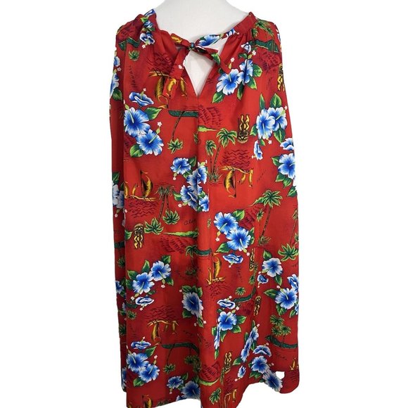 Vintage Hawaiian Muumuu Dress Red Tiki Ship Size 16 Polyester Lightweight - Picture 6 of 11